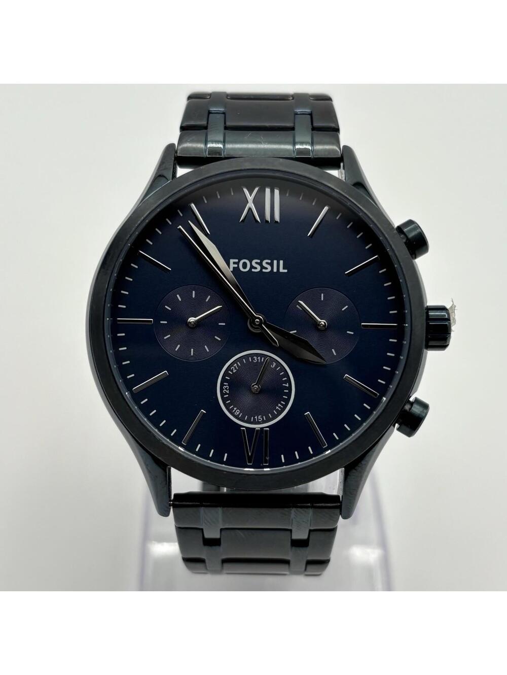 Fossil Fenmore Dark Navy Ion-Plated Stainless Steel 44mm Watch Dark Blue Dial